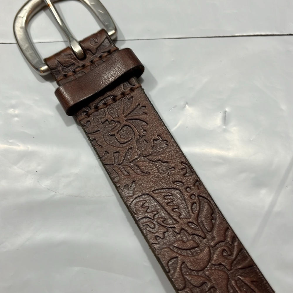 AE belt FITS 33-39” DARK BROWN LEAF Embossed SOFT Leather 1.75”wide BOHO Western - Picture 4 of 12